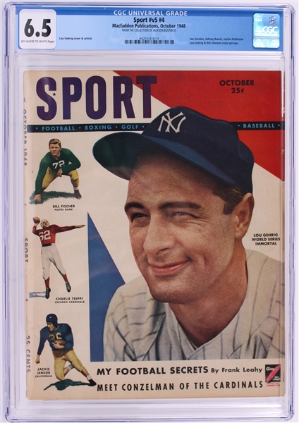 1948 Sport #v5  #4 Lou Gehring New York Yankees Cover (Jackson Bostwick Collection) (CGC Slabbed 6.5)