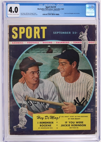 1947 Sport #v3 #3 Dom DiMaggio and Joe DiMaggio Cover (Jackson Bostwick Collection)(CGC Slabbed 4.0)