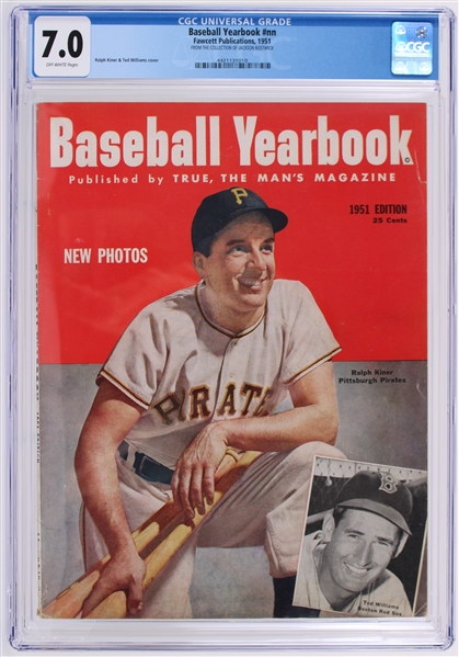 1951 Baseball Yearbook #nn Ralph Kiner and Ted Williams Red Sox Cover (Jackson Bostwick Collection) (CGC Slabbed 7.0)