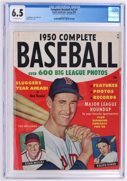 1950 Complete Baseball #v2 #1 Ted Williams, Ralph Kiner, and Stan Musial Cover (Jackson Bostwick Collection) (CGC Slabbed 6.5)