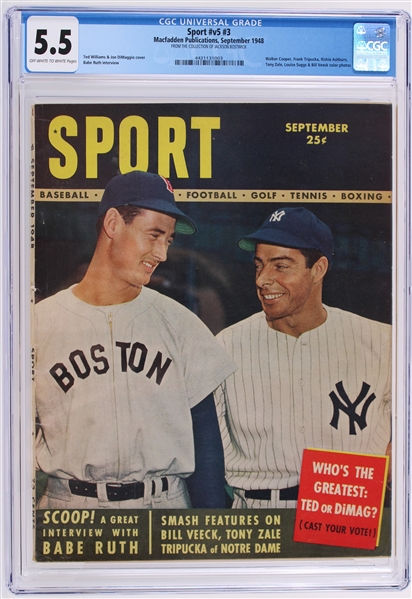 1948 Sport #v5 #3 Ted Williams and Joe DiMaggio Cover (Jackson Bostwick Collection) (CGC Slabbed 5.5)