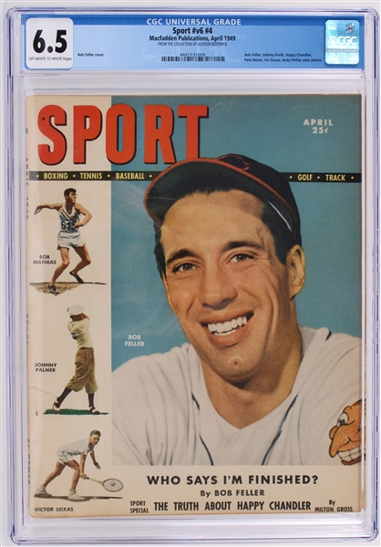 1949 Sport #v6 #4 Bob Feller Cleveland Indians Cover (Jackson Bostwick Collection) (CGC Slabbed 6.5)