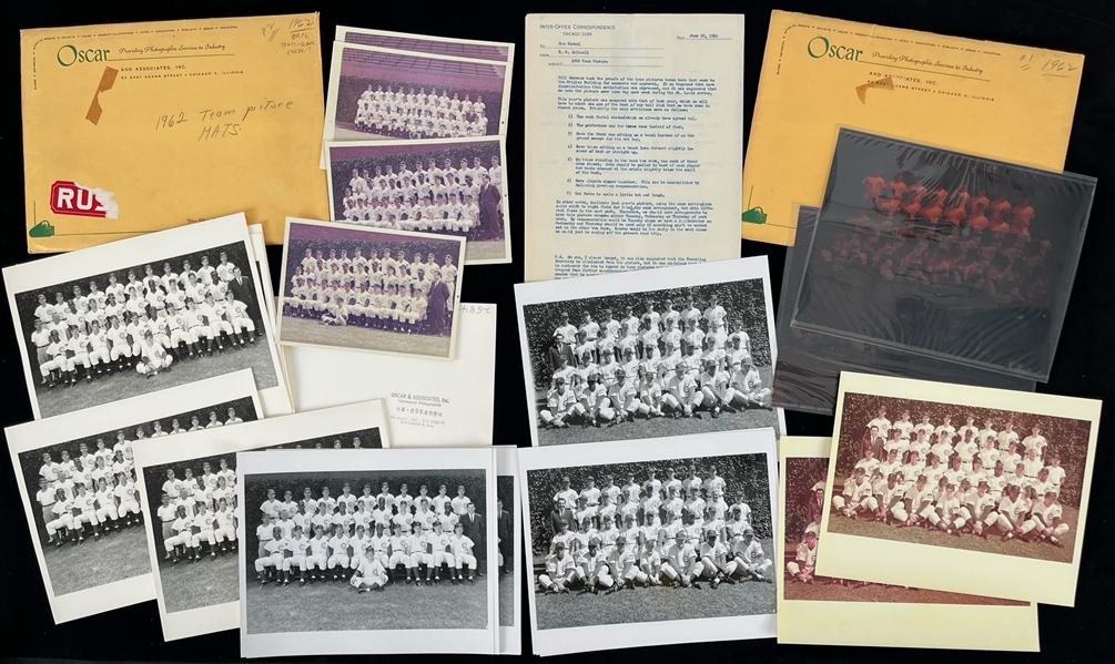 1962 Chicago Cubs 8x10 Photos and Negative Team Photos and Office Correspondence (Lot of 34)