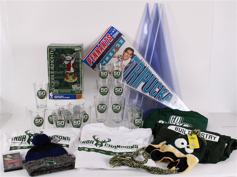 1990s-2000s Milwaukee Bucks Pint Glasses, T-Shirts, Hats & more (Lot of 60+)