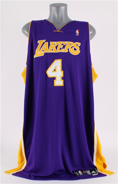 2007-08 Luke Walton Los Angeles Lakers Signed Game Worn Road Jersey (MEARS A10/Lakers COA/JSA)