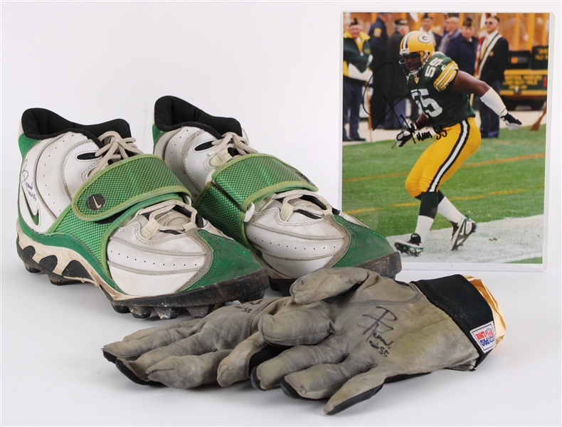 1997-99 Bernardo Harris Green Bay Packers Signed Game Worn Cleats & Gloves (MEARS LOA/JSA)