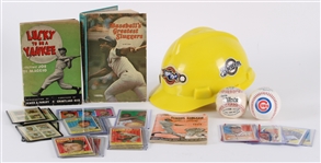 1940s-2000s Baseball Memorabilia Collection - Lot of 29 w/ Miller Park Construction Helmet, Seattle Pilots Logo Baseball, Trading Cards & Books