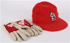 1988-90 Ozzie Smith St. Louis Cardinals Game Worn Cap & Batting Gloves (MEARS LOA)