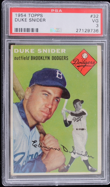 1954 Duke Snider Brooklyn Dodgers Topps Trading Card #32 (PSA Slabbed VG-3)