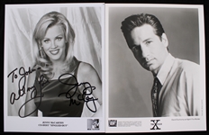 1990s Jenny McCarthy TV Host Signed Photo and David Duchovny Actor 8x10 B&W Photos (Lot of 2) (JSA)
