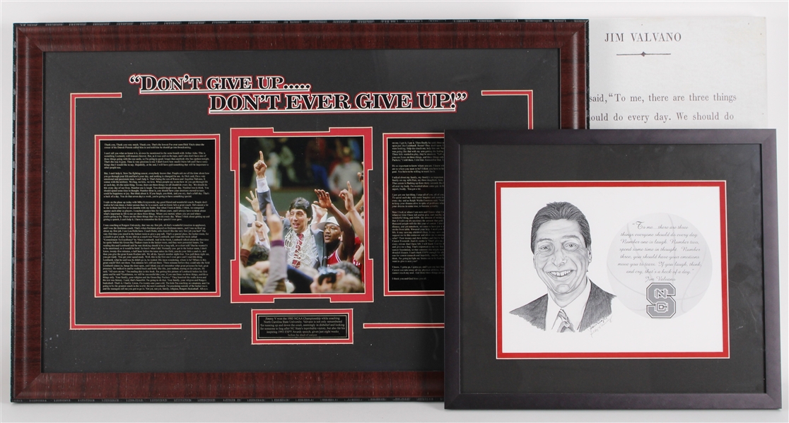 1983-1993 Jimmy Valvano NC State University 23x35 Framed Photo & Speech, Framed Print and Wall Hang (Lot of 3)