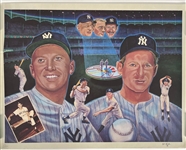1990 Mickey Mantle Whitey Ford New York Yankees Legends 24" x 32" Artist Signed Lithograph