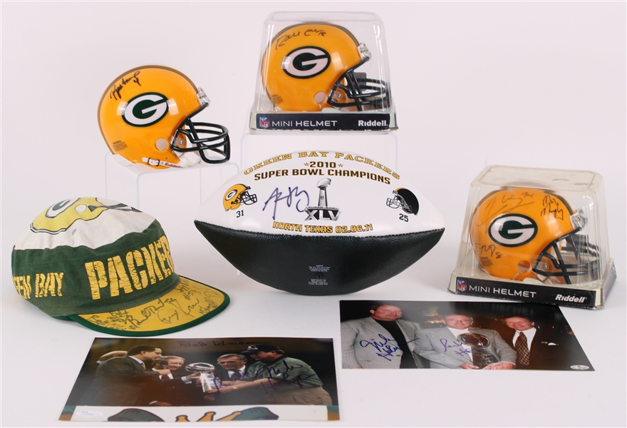 1990s-2010s Green Bay Packers Signed Collection - Lot of 7 w/ Aaron Rodgers Football, Brett Favre Mini Helmet & More 