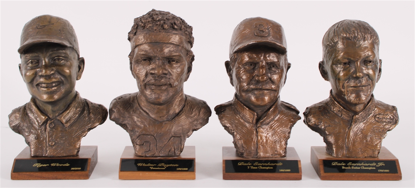 2000s Walter Payton Tiger Woods Dale Earnhardt Sr. & Jr. 7.5" Bust Collection - Lot of 4