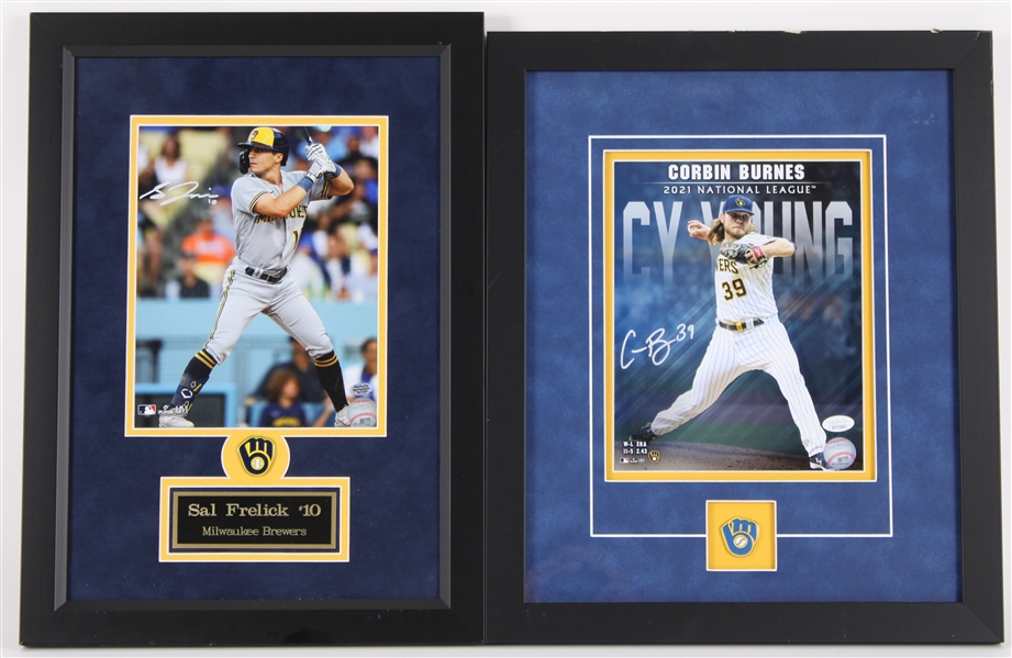 2021-23 Corbin Burnes Sal Frelick Milwaukee Brewers Signed Framed Photo Displays - Lot of 2 (*JSA*/Waukesha Sports Cards)