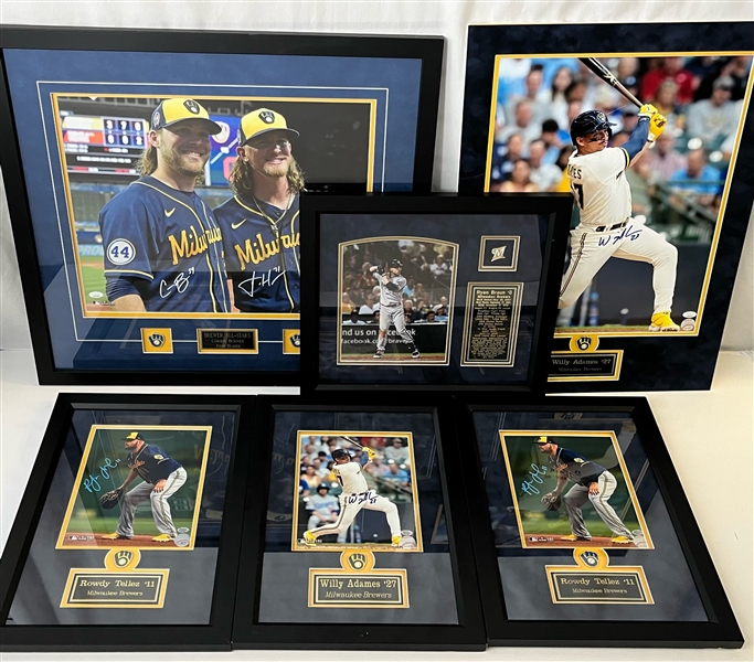 2020s Milwaukee Brewers Signed Framed & Matted Photo Collection - Lot of 5 w/ Corbin Burnes, Josh Hader, Willy Adames & Rowdy Tellez (*JSA*/Waukesha Sports Cards)