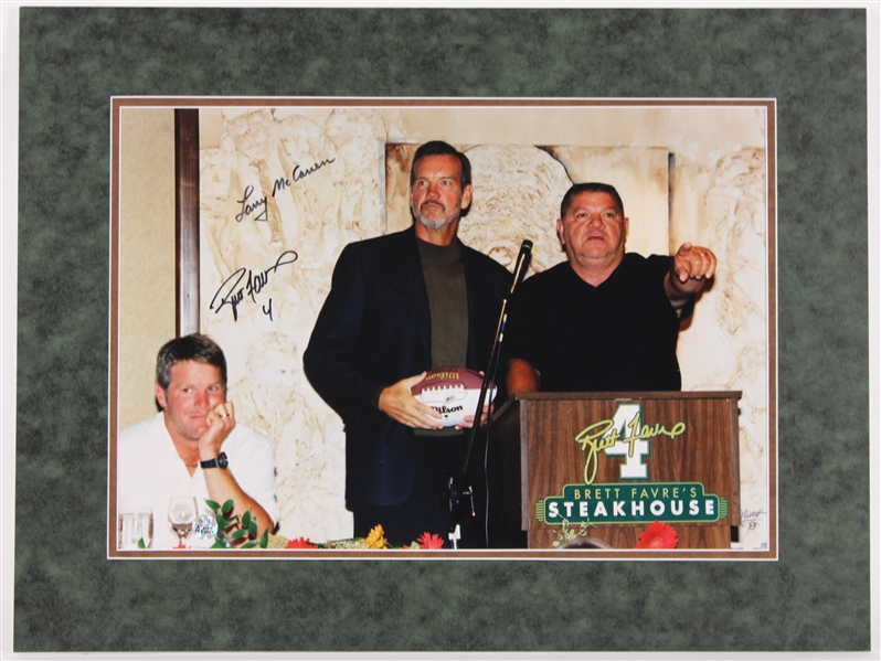 2000s Brett Favre Larry McCarren Green Bay Packers Signed 19" x 25" Matted Charity Auction Photo Display (Favre Hologram)