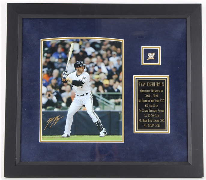 2020s Ryan Braun Milwaukee Brewers Signed 24" x 27" Framed Photo Display (JSA)