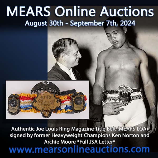 1970s Authentic Joe Louis Ring Magazine Title Belt (MEARS LOA) signed by former Heavyweight Champions Ken Norton and Archie Moore *Full JSA Letter*