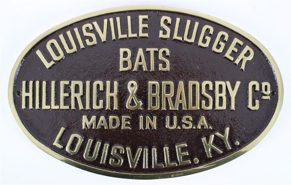 1950s-60s Hillerich & Bradsby Louisville Slugger Bats 6.5" x 10.5" Metal Display Sign