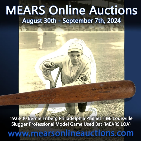 1928-30 Bernie Friberg Philadelphia Phillies H&B Louisville Slugger Professional Model Game Used Bat (MEARS LOA)