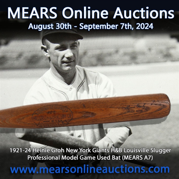 1921-24 Heinie Groh New York Giants H&B Louisville Slugger Professional Model Game Used Bat (MEARS A7)