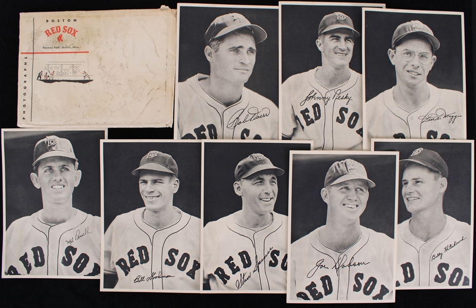 1948 Boston Red Sox 6.5" x 9" Player Photos w/ Original Team Envelope - Lot of 24 w/ Joe McCarthy, Johnny Pesky, Bobby Doerr & More