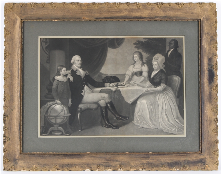 1800s George Washington First President of the United States 28" x 35" Framed Mount Vernon Family Portrait Etching