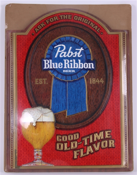 1970s Pabst Blue Ribbon 21" x 29" Ask For The Original Old Time Flavor Bar Sign