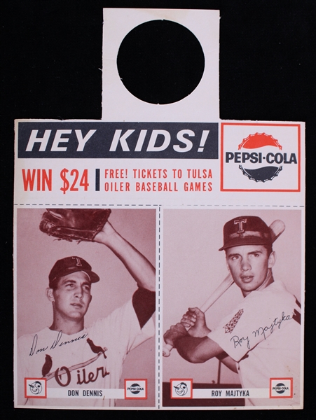 1963 Don Dennis Roy Majtyka Tulsa Oilers Hey Kids! Pepsi Cola Baseball Trading Card Premium