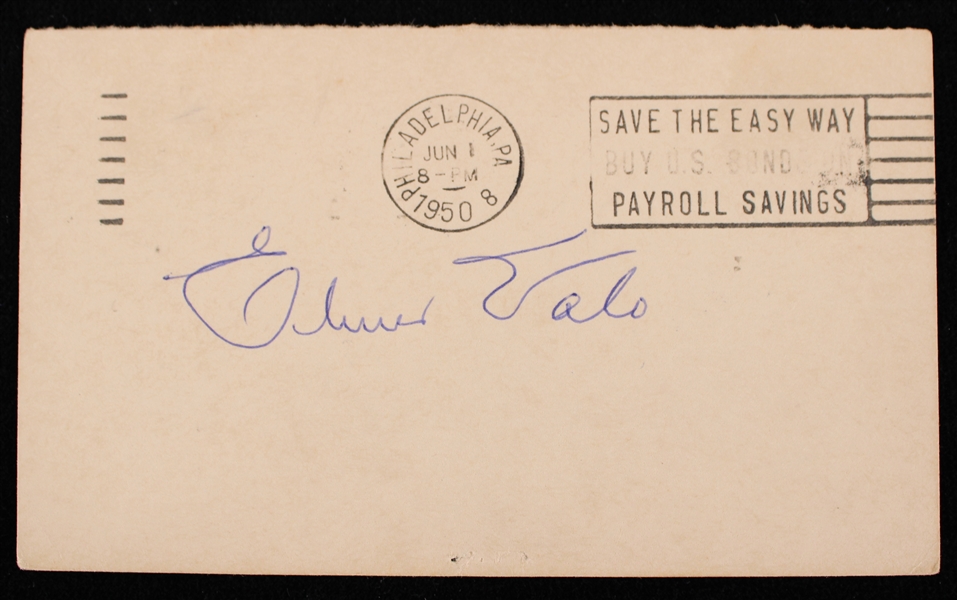 1950 Elmer Valo Philadelphia Athletics Signed 3.25" x 5.5" Postcard (JSA)