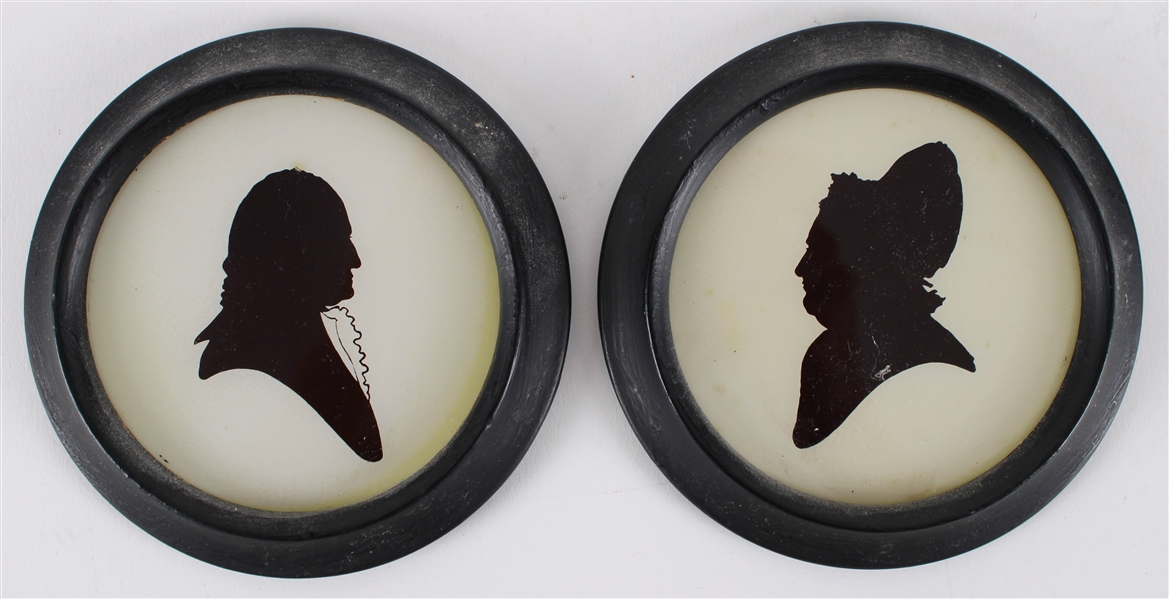 1930 George & Martha Washington First President of the United States 4 1/8" Tallimit Art Silhouette Displays - Lot of 2