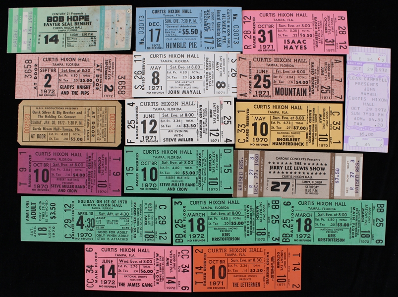 1970s Curtis Hixon Hall Tampa Florida Rock N Roll & Entertainment Ticket Collection - Lot of 18