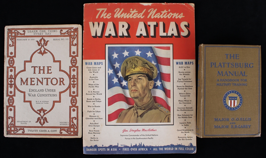 1917-42 Military Publication Collection - Lot of 3 w/ United Nations War Atlas, The Mentor & The Plattsburg Manual