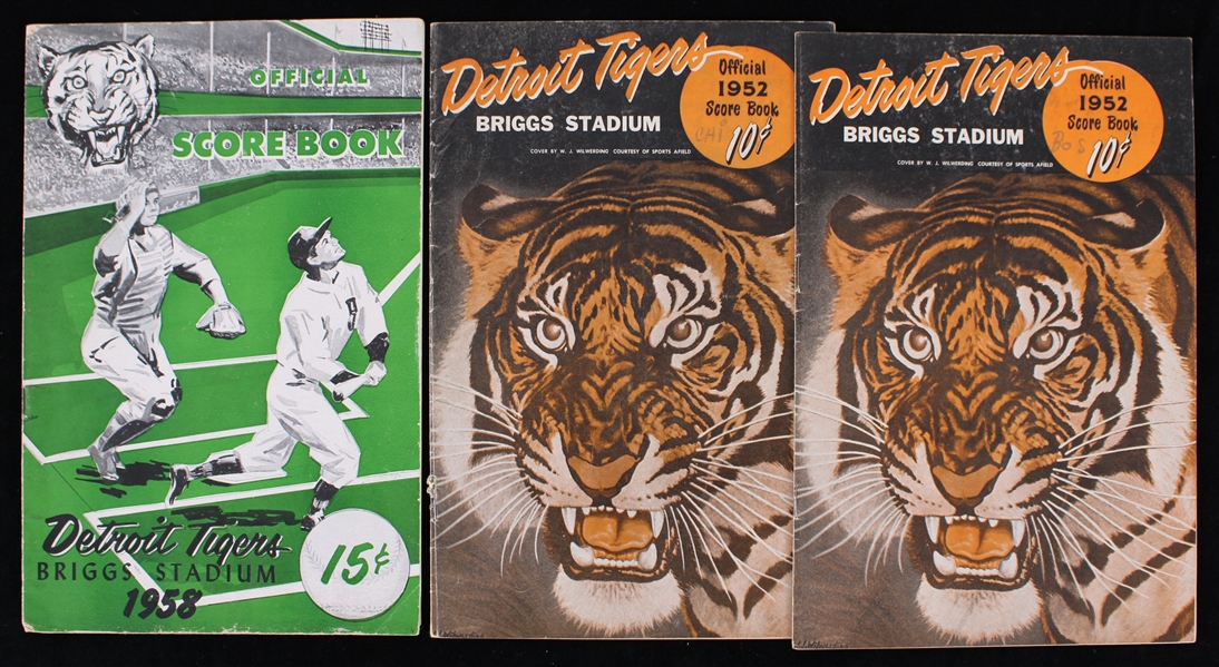 1952-58 Detroit Tigers Briggs Stadium Scorebooks - Lot of 3 w/ 1 Scored vs Boston Red Sox
