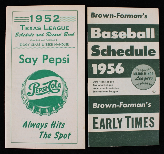 1952-56 Pepsi Cola Texas League & Early Times Baseball Pocket Schedule Booklets - Lot of 2