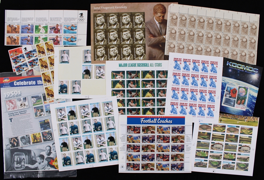 1960s-2000s Americana Baseball Football Basketball Hollywood US Postage Stamp Collection - Lot of 25 Sheets w/ Hundreds of Stamps