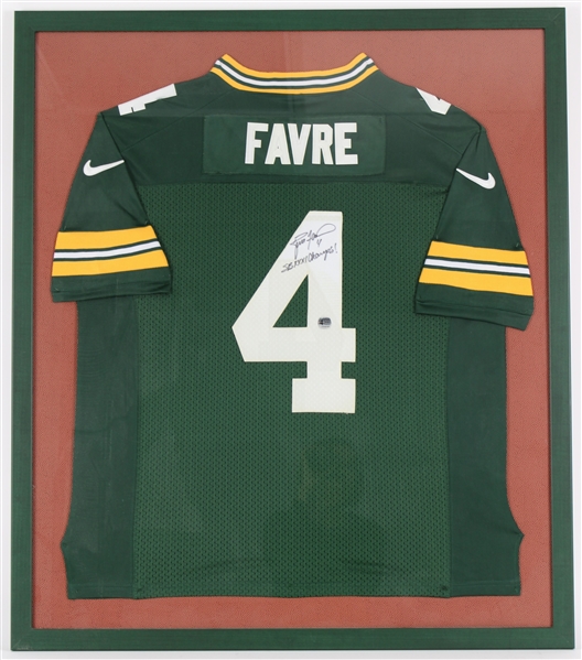 1990s Brett Favre Green Bay Packers Signed 33x38 Framed Jersey (Favre Hologram) 