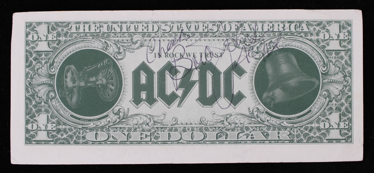 1990 Brian Johnson Lead Singer Signed ACDC Dollar Bill *JSA*