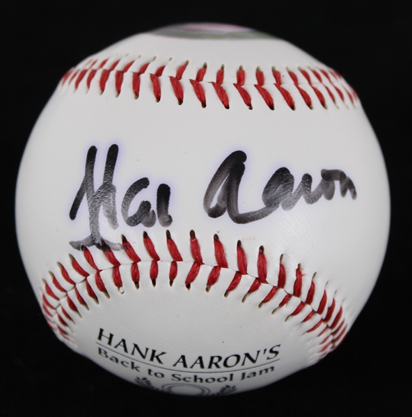 1996 Hank Aaron Milwaukee Braves Signed Back To School Jam FotoBall *JSA*