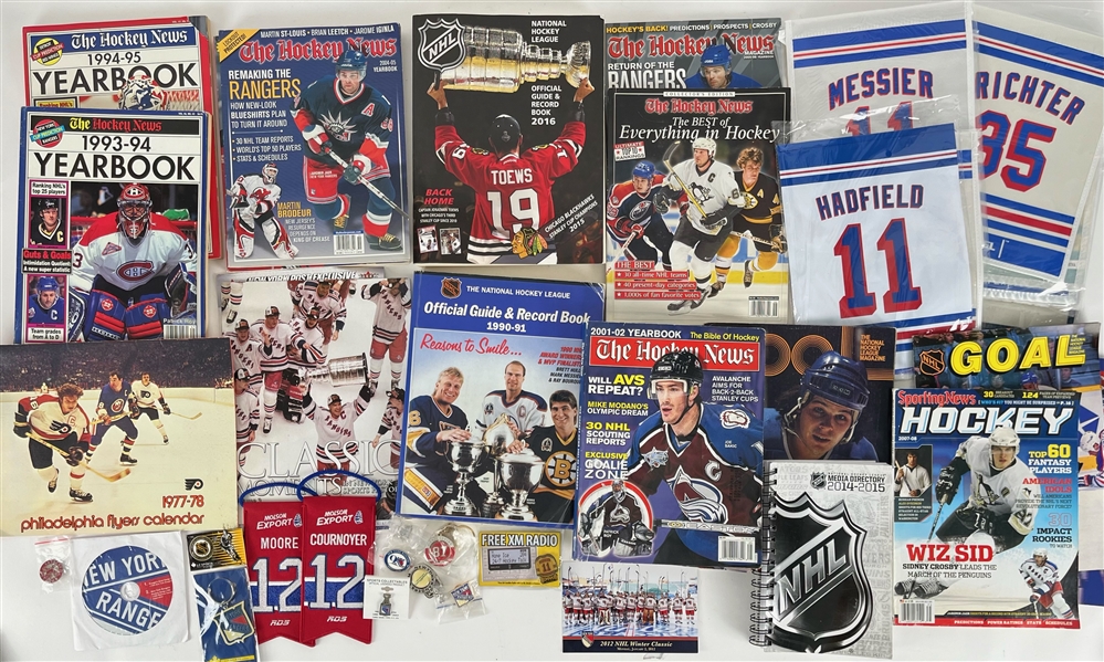 1970s-90s Hockey Magazines, Schedules, Pinbacks and more (Lot of 50+)