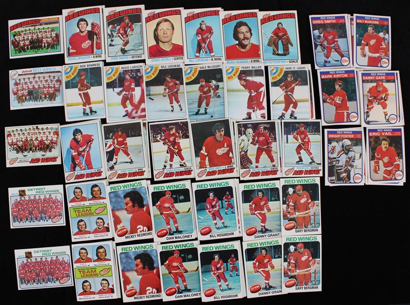 1975-82 Detroit Red Wings Hockey Trading Card Collection - Lot of 92