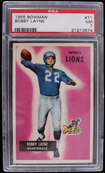 1955 Bobby Layne Detroit Lions #71 Bowman Card (PSA Slabbed NM 7)