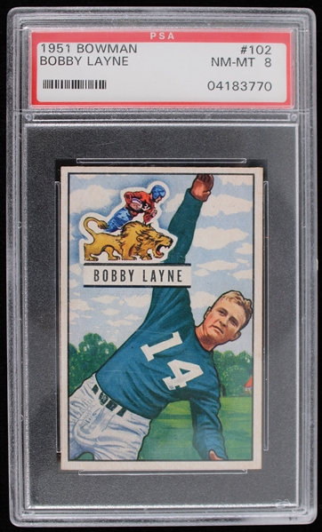 1951 Bobby Layne Detroit Lions #102 Bowman Card (PSA Slabbed NM-MT 8)