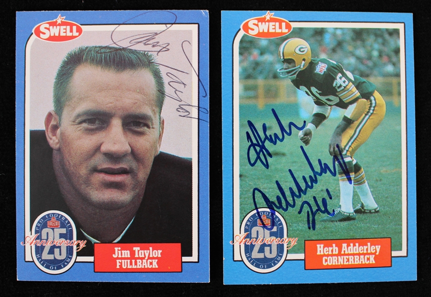 1988 Jim Taylor Herb Adderley Green Bay Packers Signed Swell Football HOF 25th Anniversary Football Greats Trading Cards - Lot of 2 (JSA)  