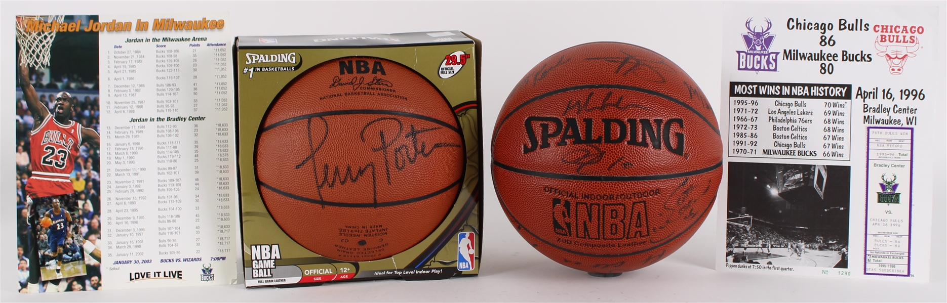 1990s-2000s Basketball Memorabilia Collection - Lot of 4 w/ 2001 MIlwaukee Bucks Team Signed Basketball, Terry Porter Signed Basketball & More (JSA)