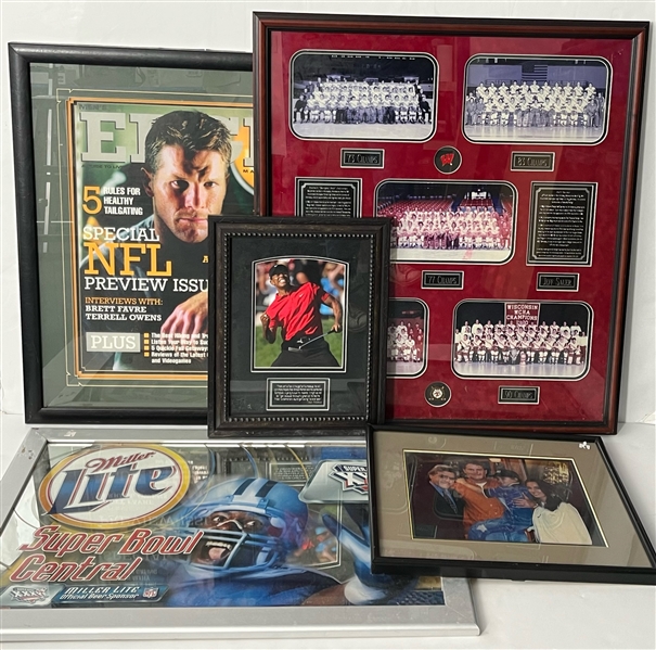 1990s-2022 Green Bay Packers, WI Badgers, Miller Lite 33x38 Framed Photos & More (Lot of 12)