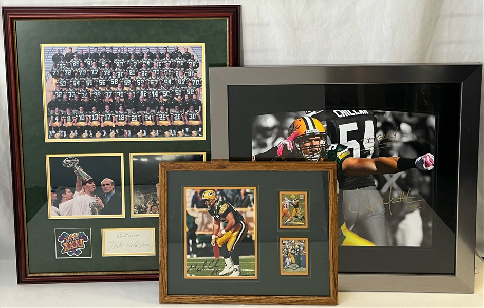 1990s-2010s Green Bay Packers Signed Framed Displays - Lot of 3 w/ Mike Holmgren, Clay Matthews & Mark Chmura