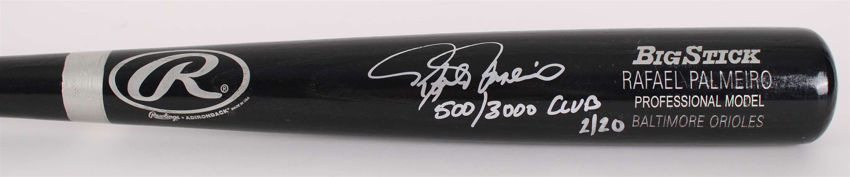 2010s Rafael Palmeiro Texas Rangers Signed & "500/3,000 Club" Inscribed Rawlings Adirondack Bat **Elite / AuthenticGraphs COAs** 