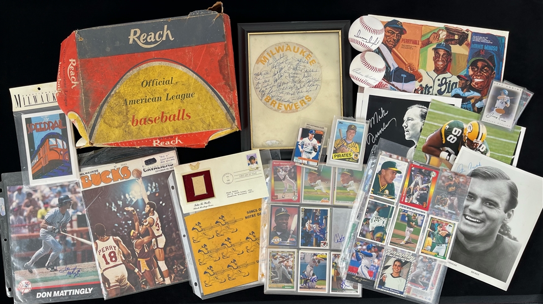 1960s-90s Baseball Football Basketball Memorabilia Collection - Lot of 95 w/ Baseballs, Signed Items, Trading Cards & More